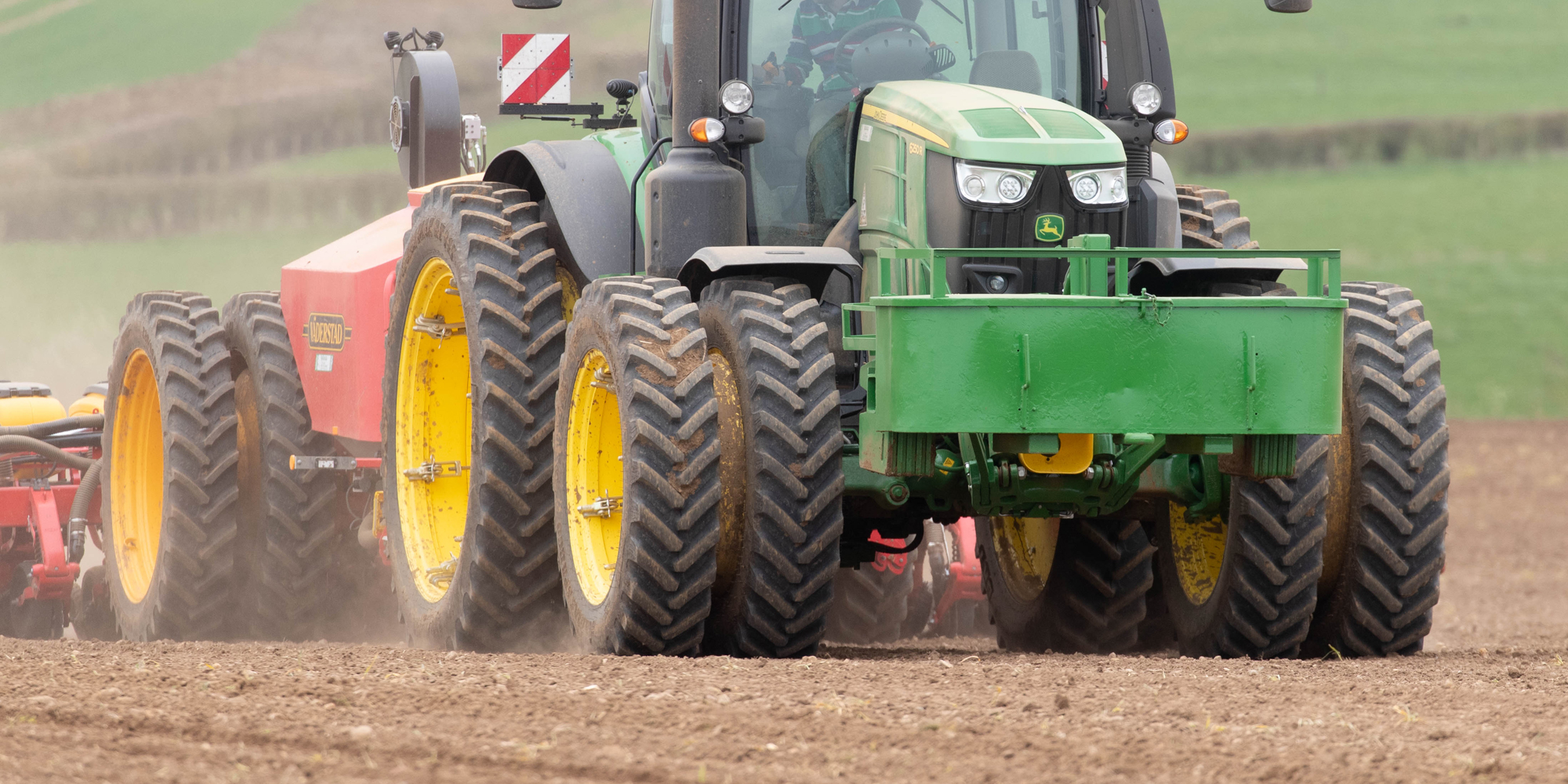 John Deere fitted with StocksAg Straddle-Row Dual Wheels